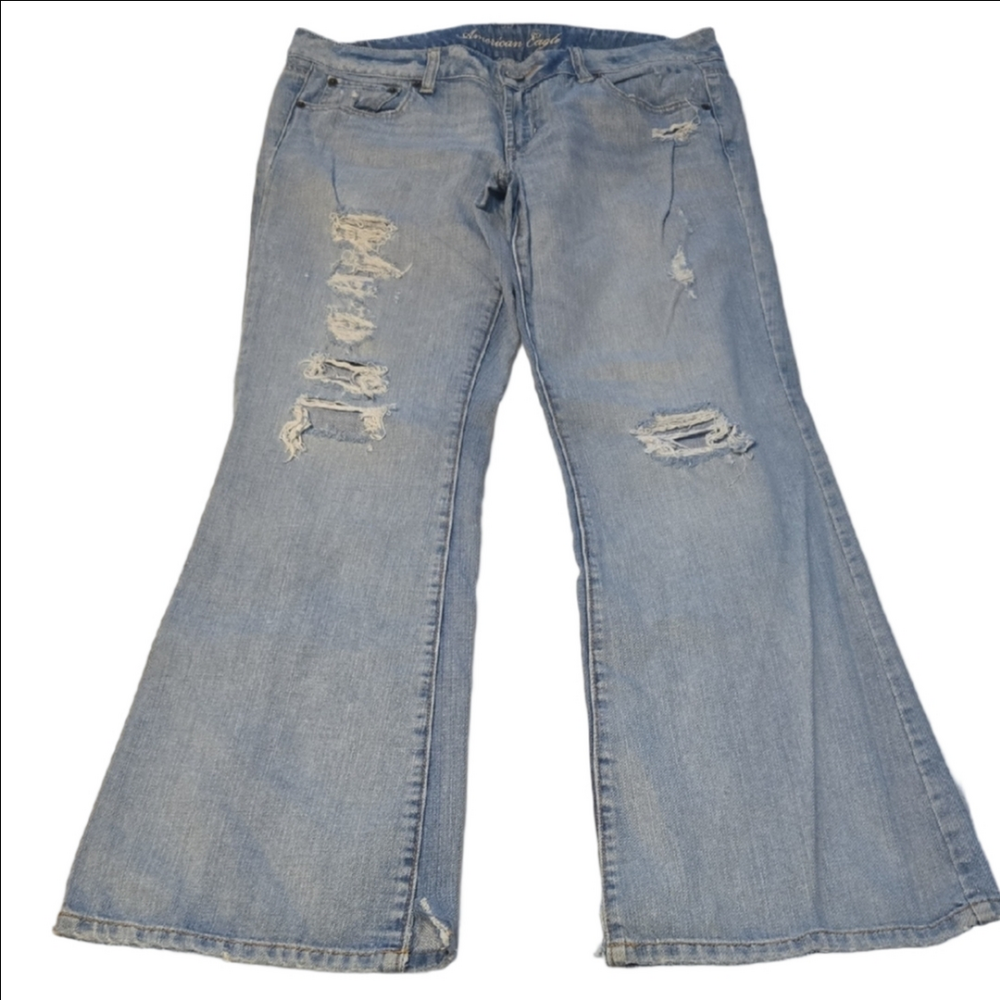 American Eagle Outfitters Light Blue Flare Distressed Jeans 10
